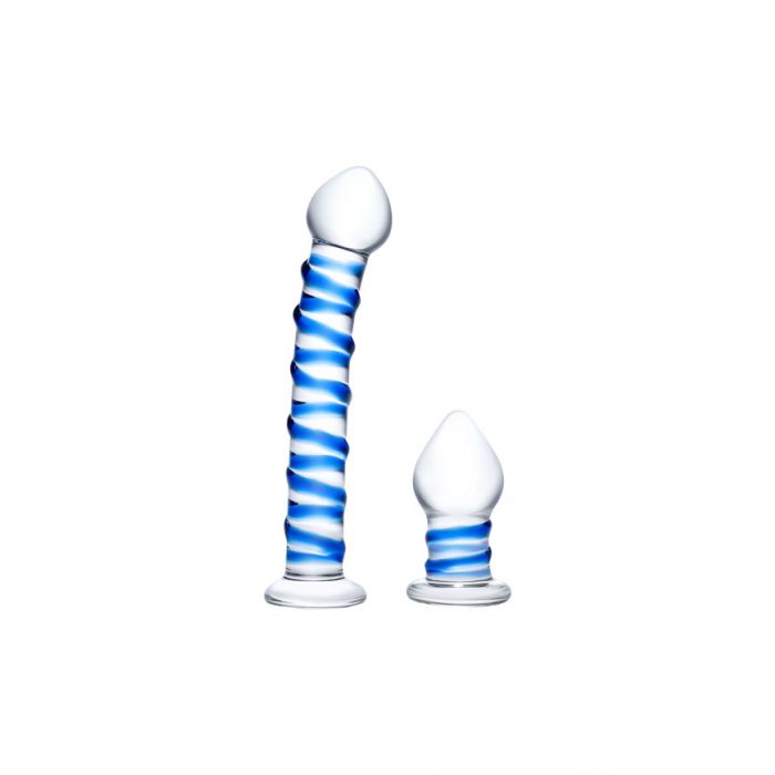 Double Pleasure Glass Textured Dildo & Butt plug 2-Piece Set